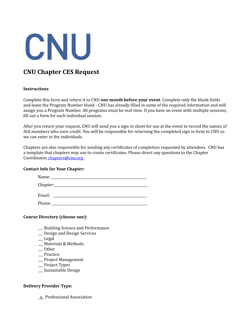 CNU Chapter CES Request