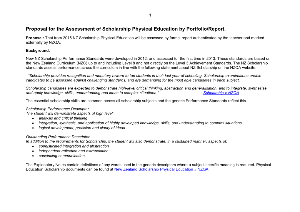 Proposal for the Assessment of Scholarship Physical Education by Portfolio/Report
