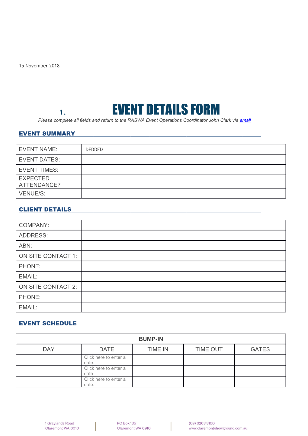 Event Details Form