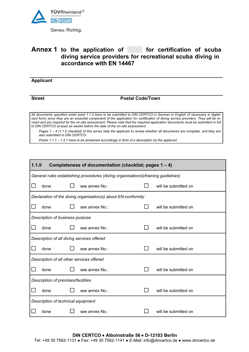 Annex 1 of the Application for Certification for Scuba Diving Service Providerspage 1 of 24