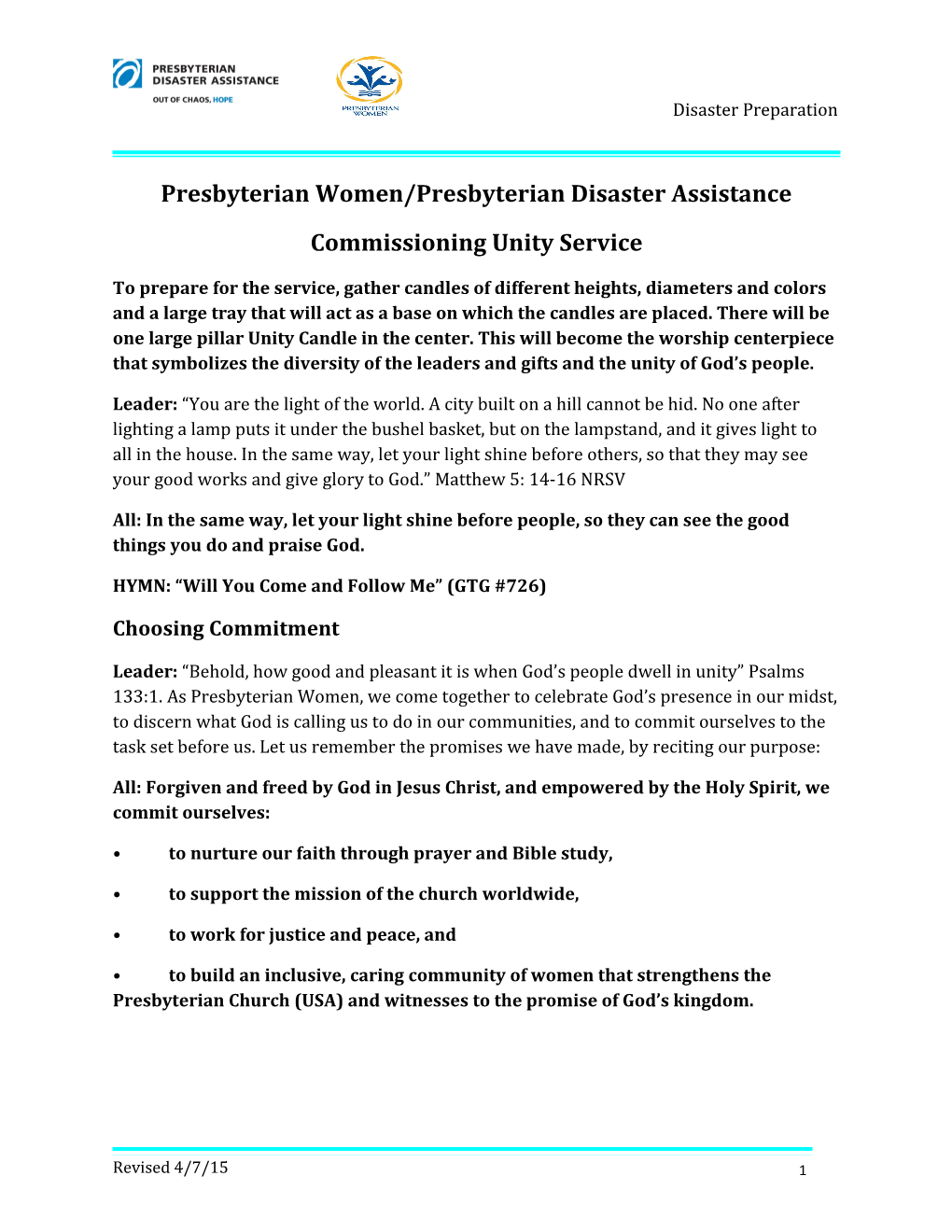 Presbyterian Women/Presbyterian Disaster Assistance
