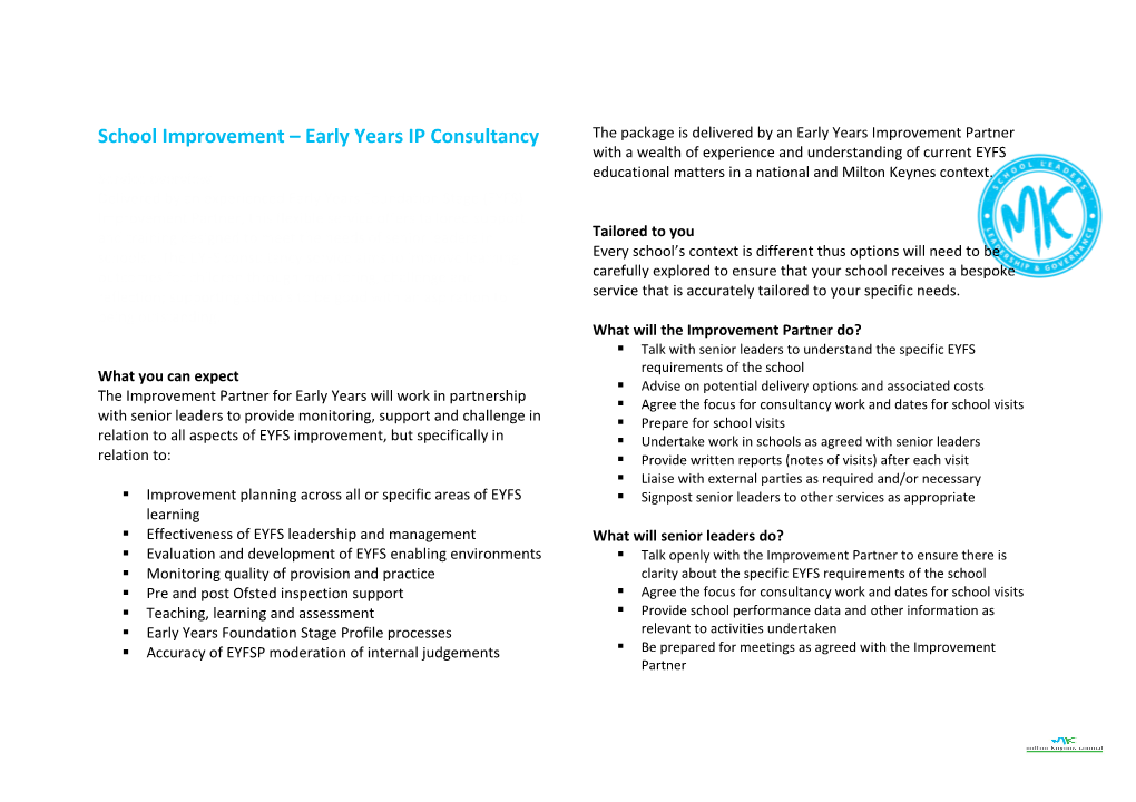 School Improvement Early Years IP Consultancy