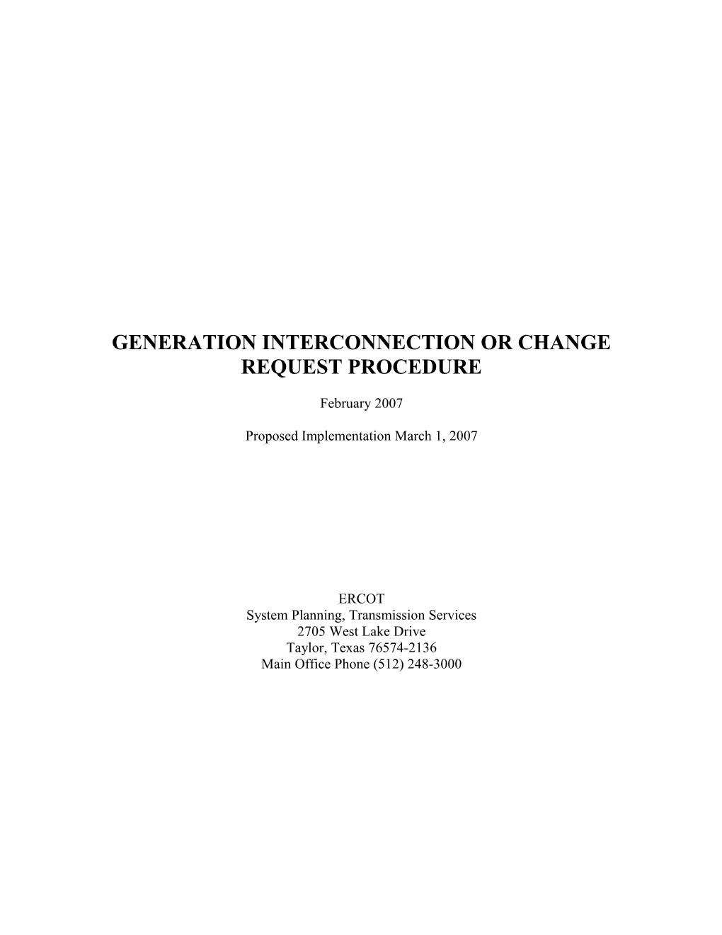 Generation Interconnection Or Change