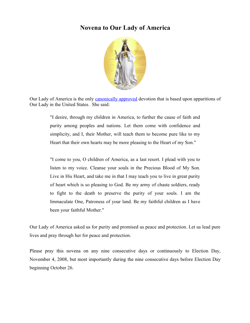 Novena to Our Lady of America