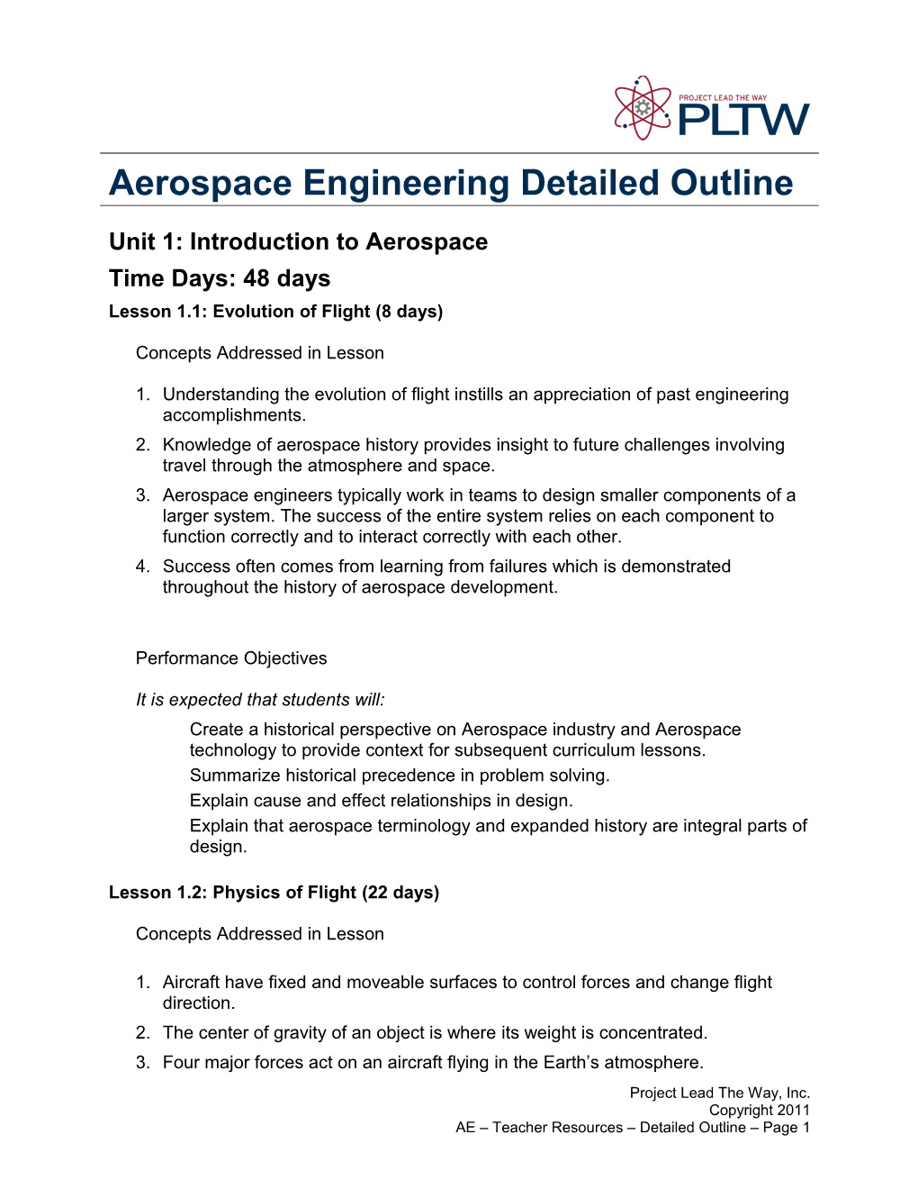 Aerospace Engineering Detailed Outline