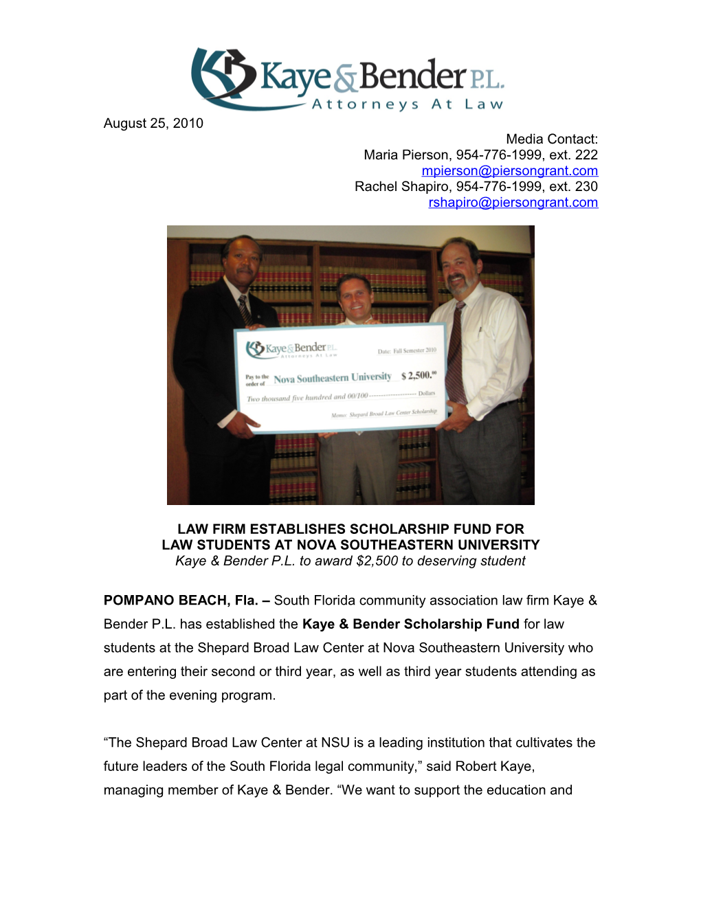 Law Firm Establishes Scholarship Fund For
