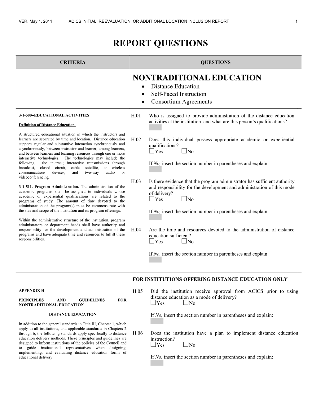 VER. May 1, 2011ACICS INITIAL, REEVALUATION, OR ADDITIONAL LOCATION INCLUSION REPORT1