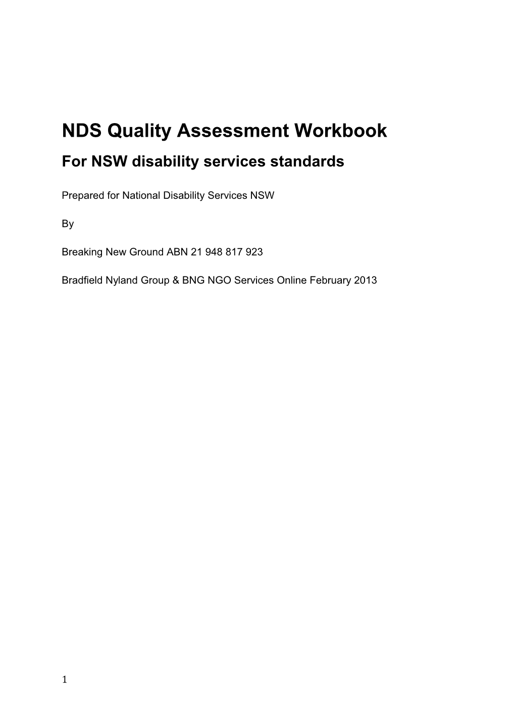 NDS Quality Assessment Workbook