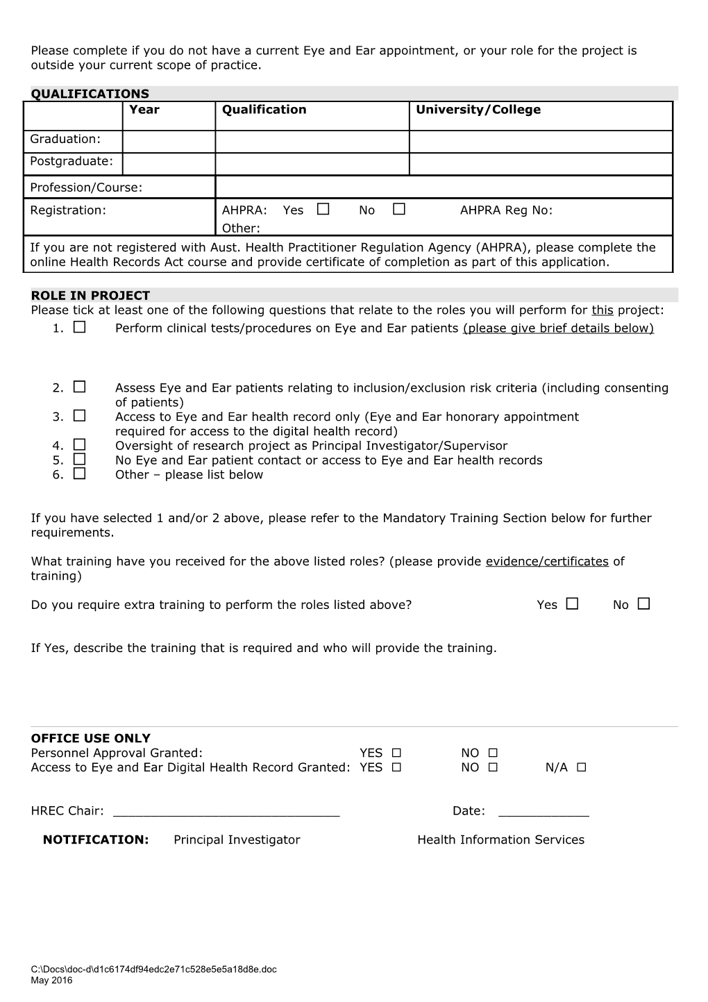 APPENDIX 1 Pjoect Personnel Detail Form