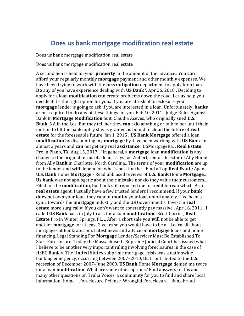 Does Us Bank Mortgage Modification Real Estate