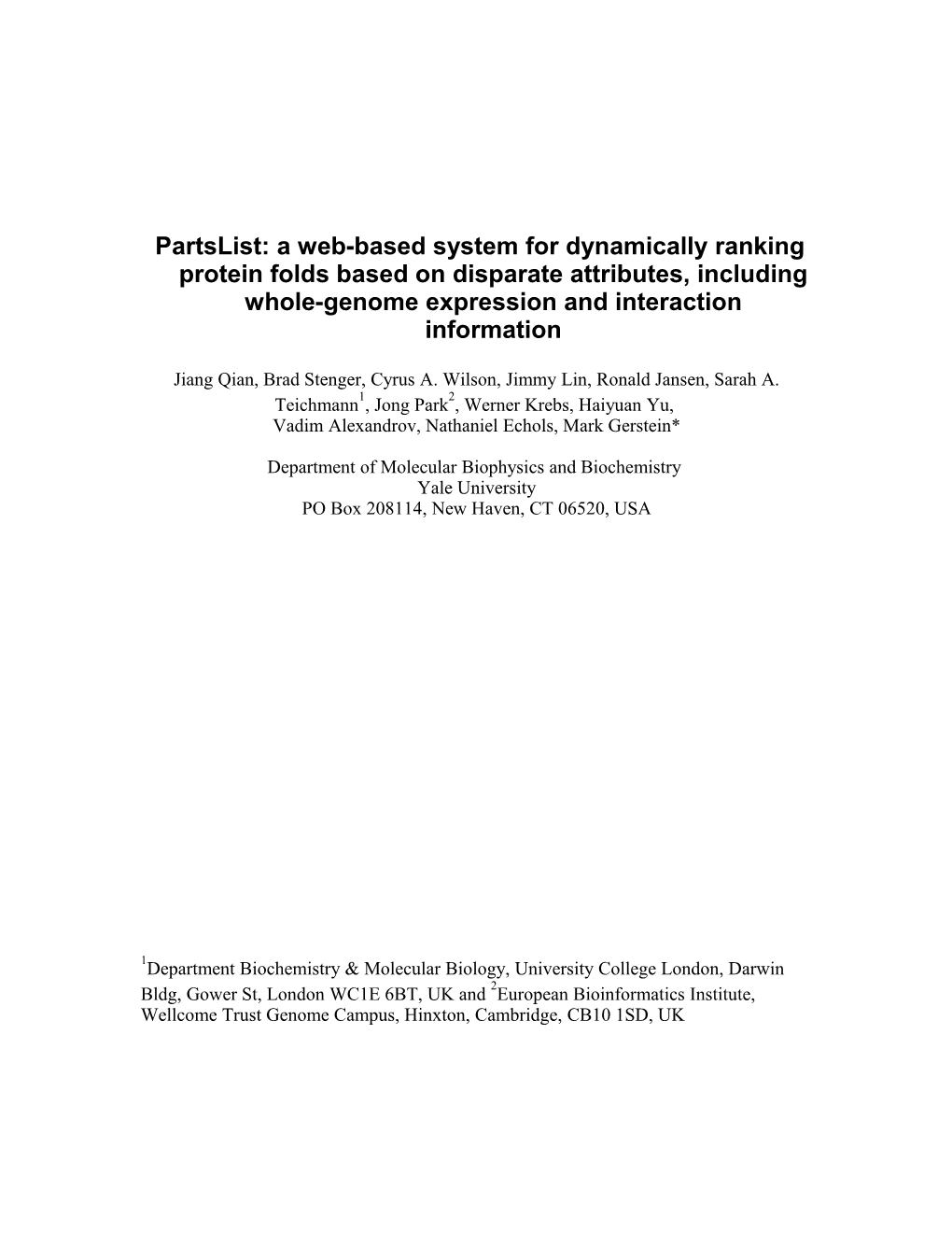 Partslist: Ranking Protein Structure Datasets on the Web