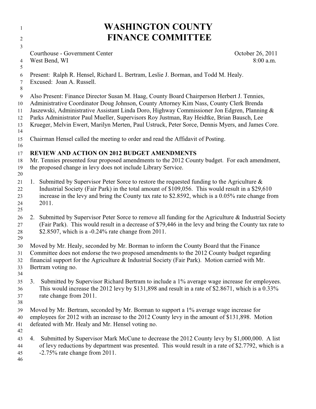 Finance Committeeoctober 26, 2011 Page 1 of 2