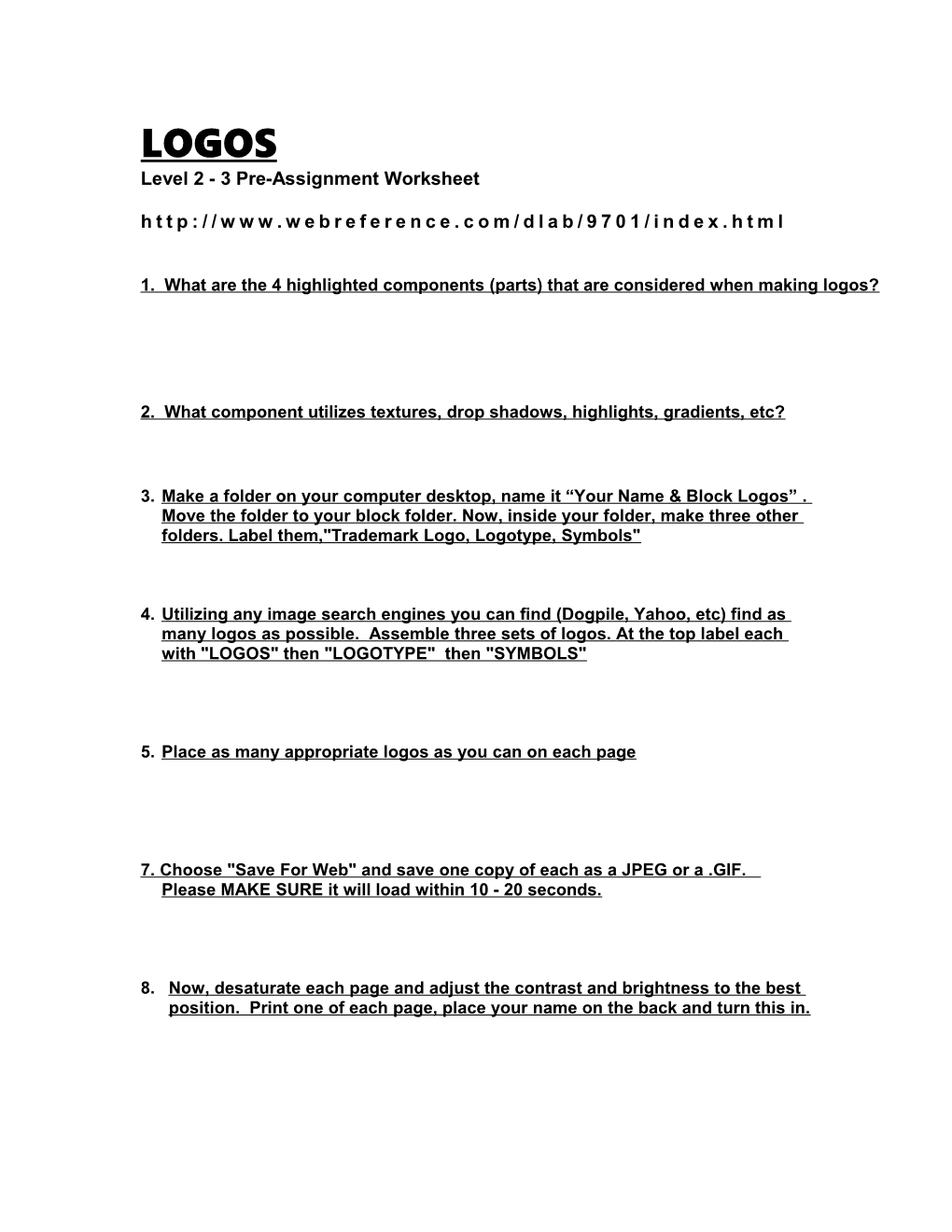 Level 2 - 3 Pre-Assignment Worksheet