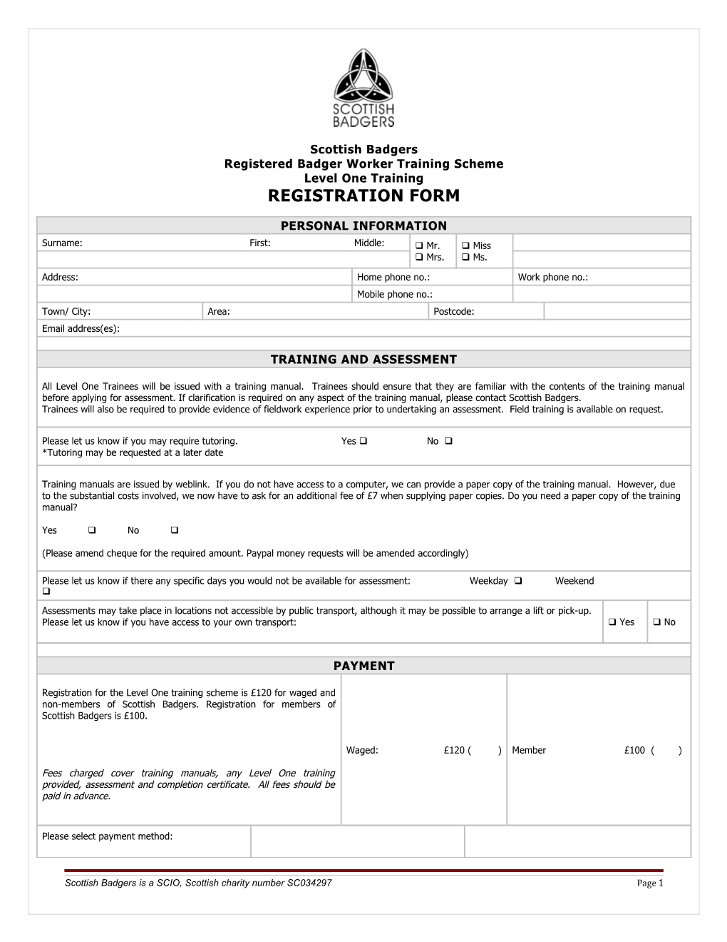 Registered Badger Worker Training Scheme