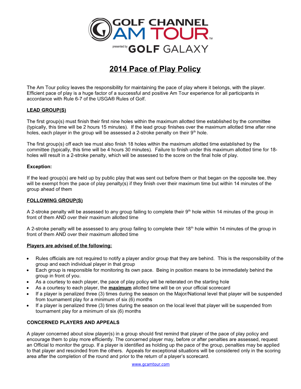 2014 Pace of Play Policy