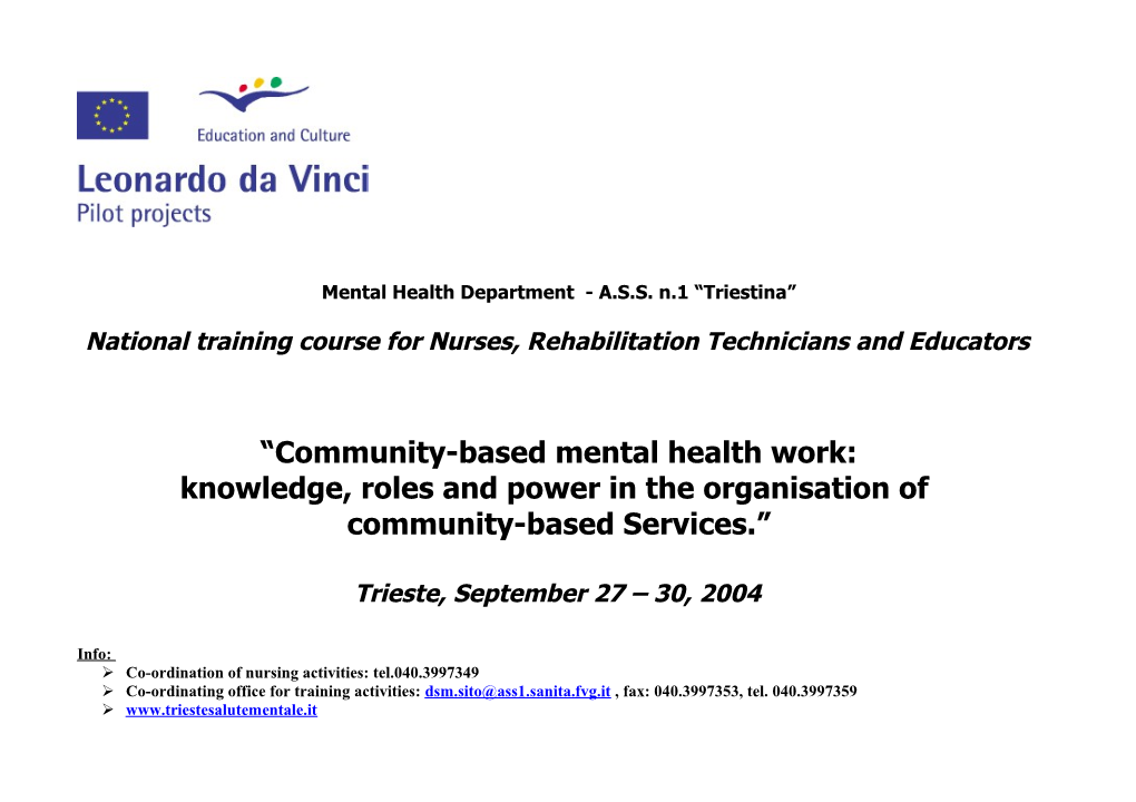 Mental Health Department - A.S.S. N.1 Triestina