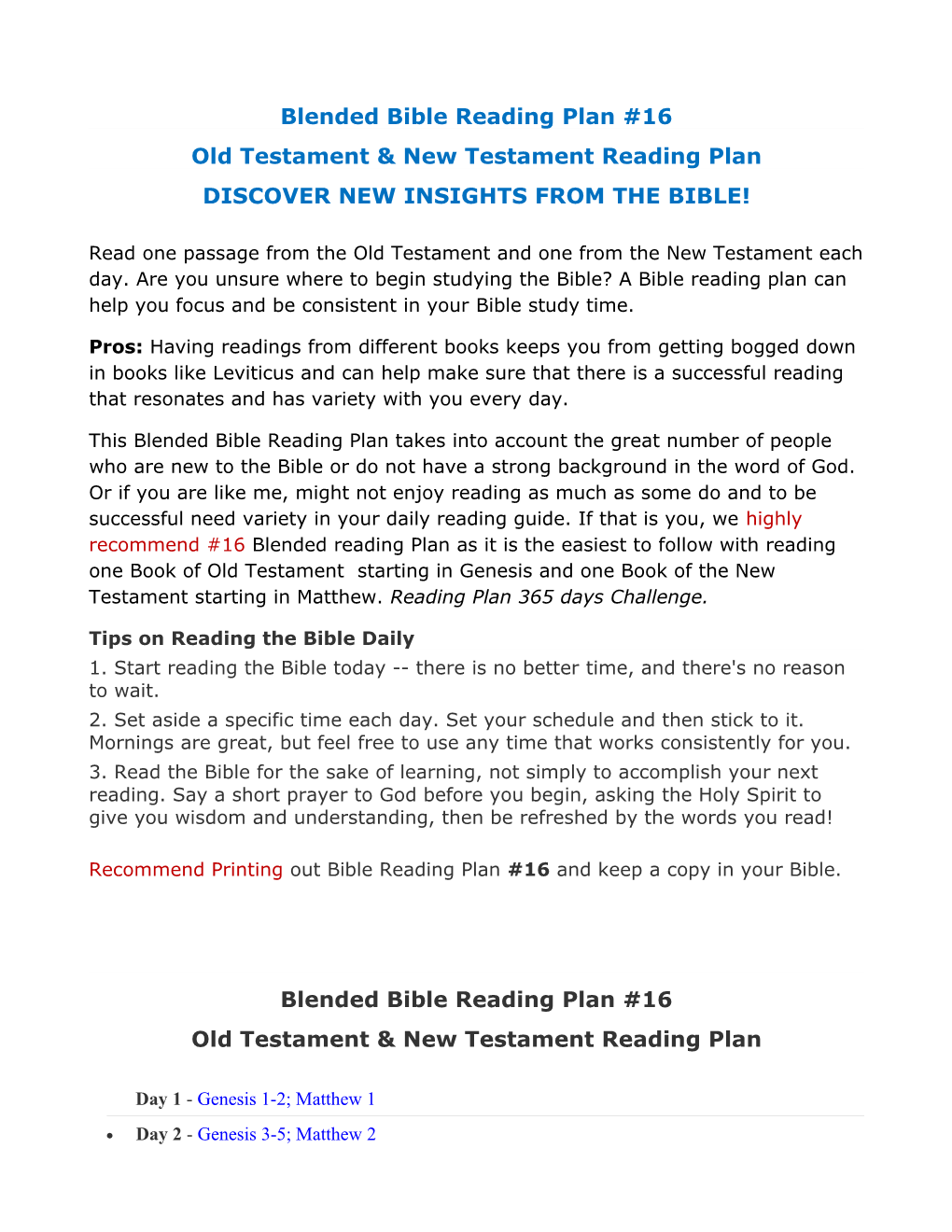Blended Bible Reading Plan #16