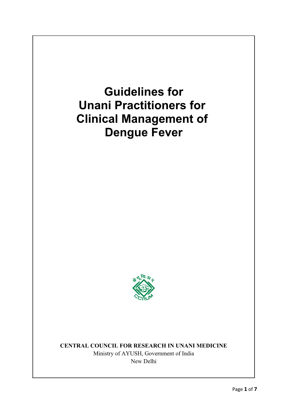 Guidelines for Unani Practitioners for Clinical Management Of