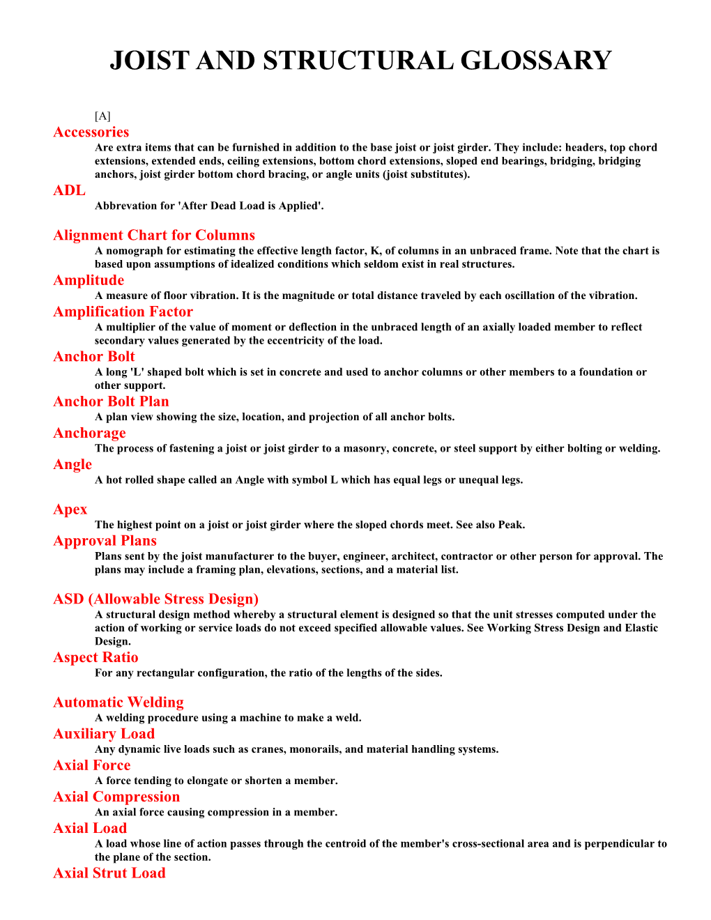 Joist and Structural Glossary