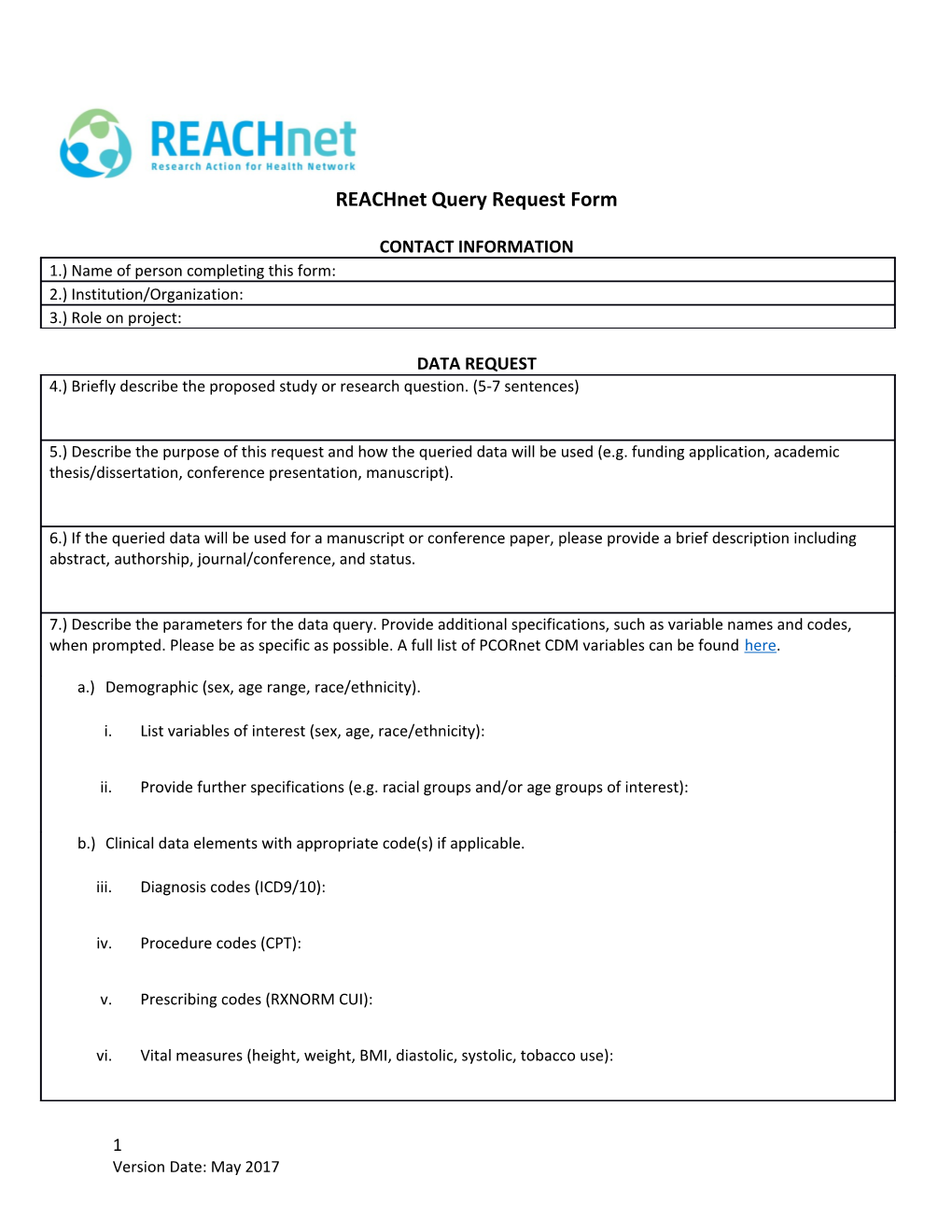 Reachnetquery Request Form