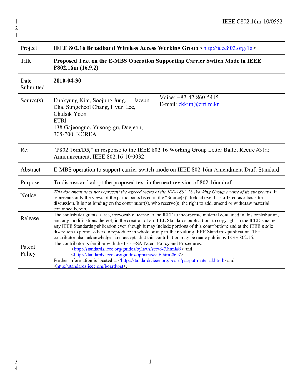 Proposed Text on the E-MBS Operation Supporting Carrier Switch Mode in IEEE P802.16M