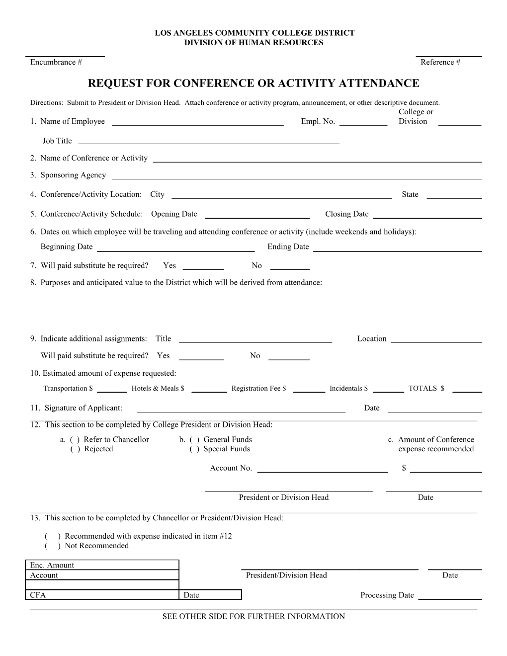 Conference Request Blank Form