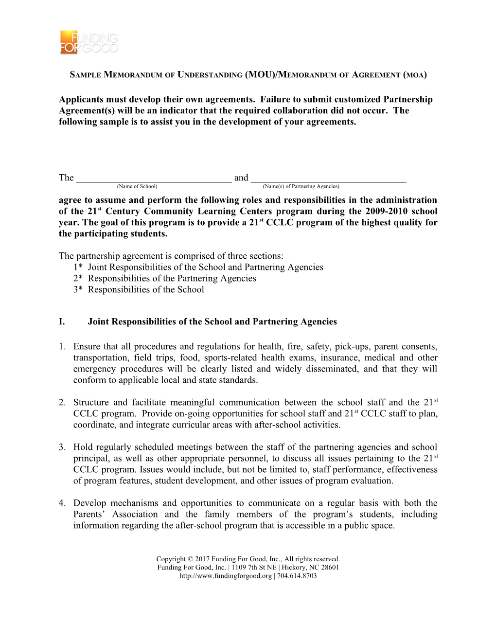 Sample Memorandum of Understanding (MOU)/Memorandum of Agreement (Moa)