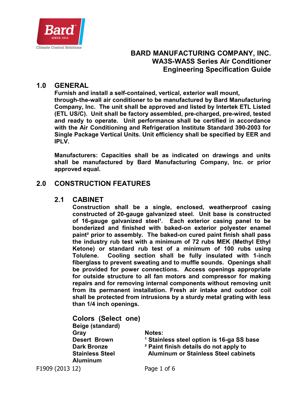 WA3S-WA5S Series Step Capacity Engineering Specification Guide - Word