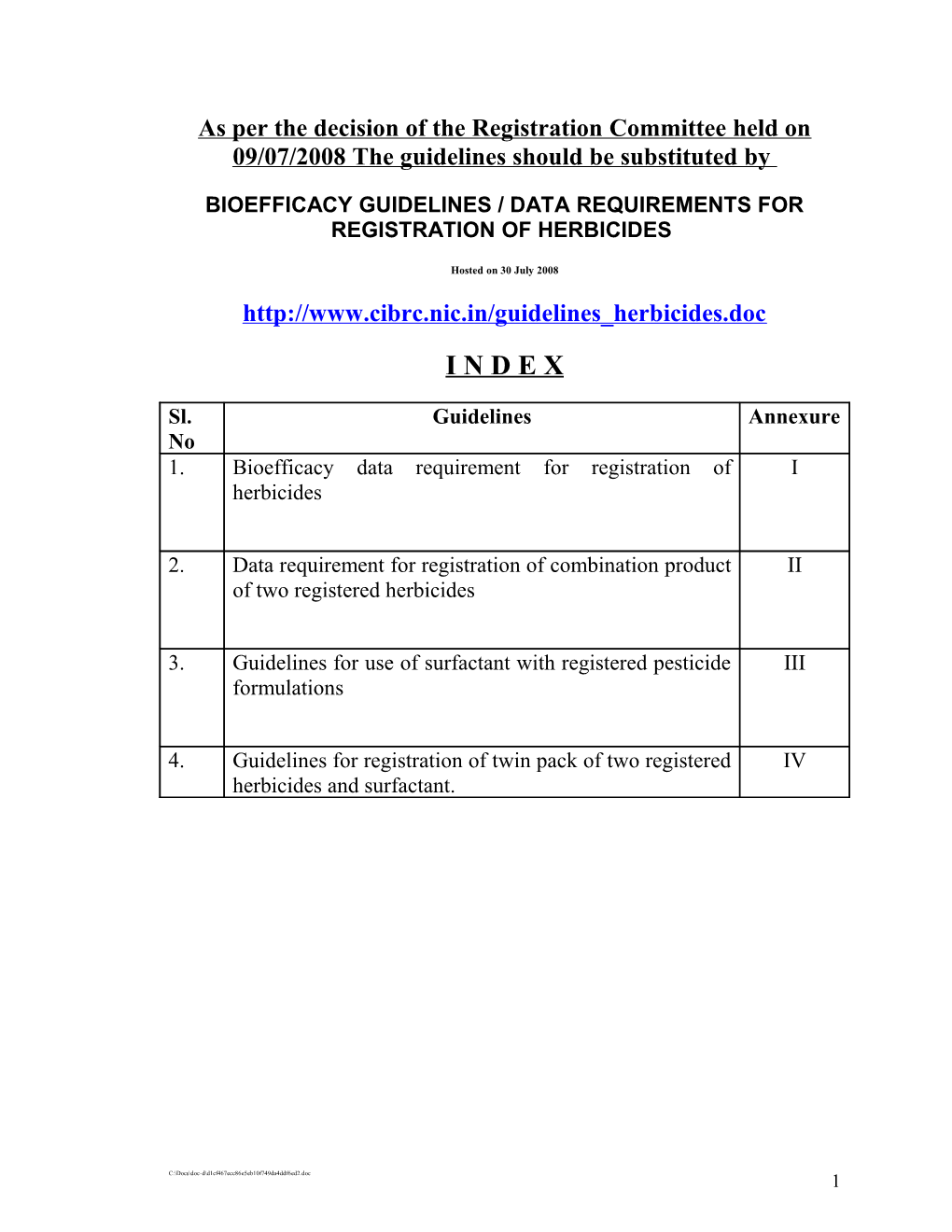 Bioefficacy Guidelines / Data Requirements for Registration of Herbicides