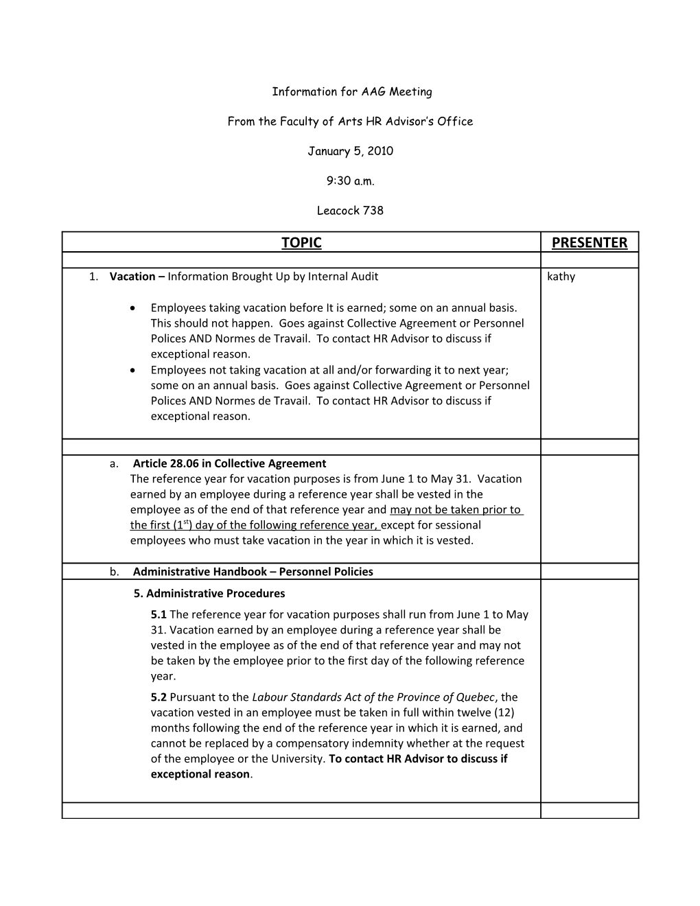 Area Personnel Office Information for AAG Meeting