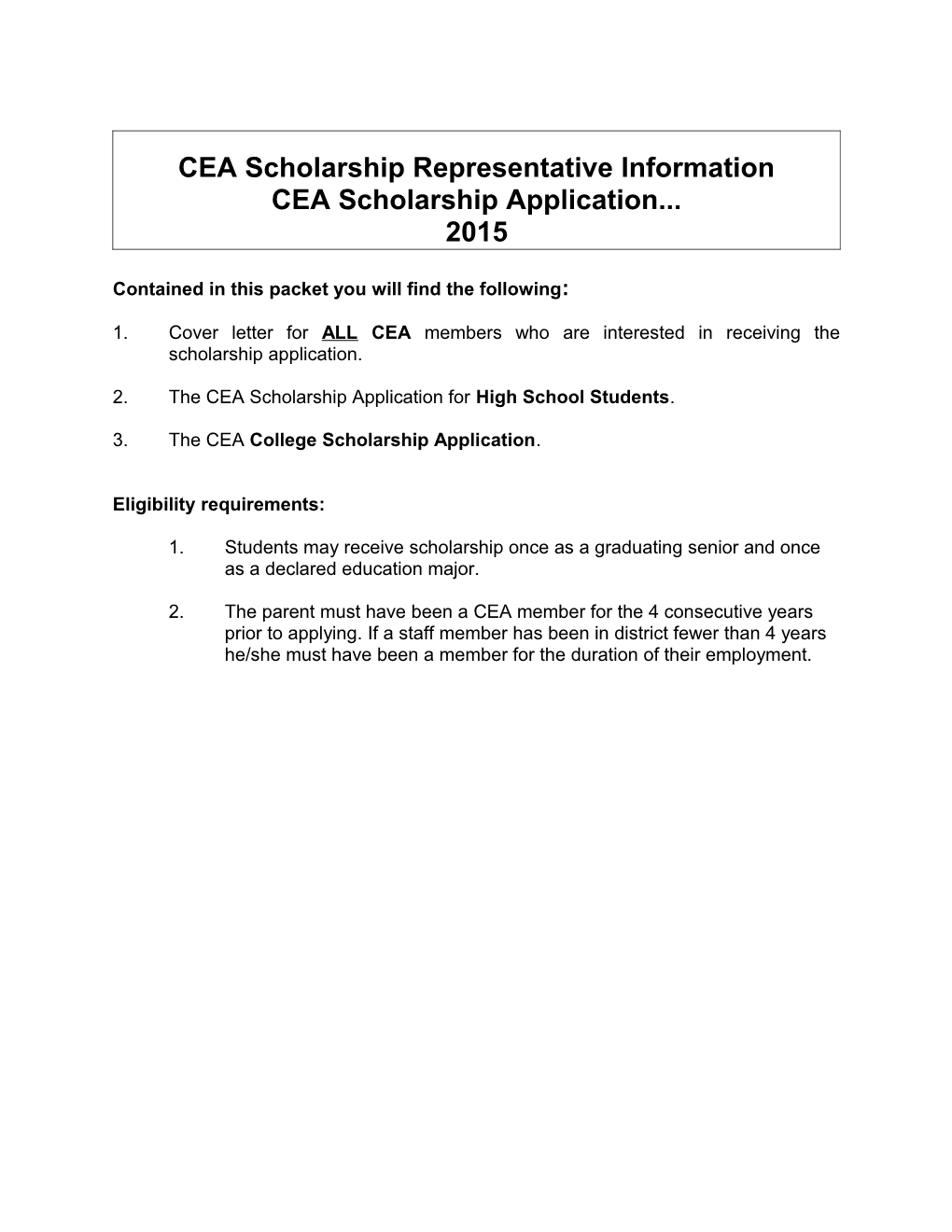 CEA Scholarship Representative Information