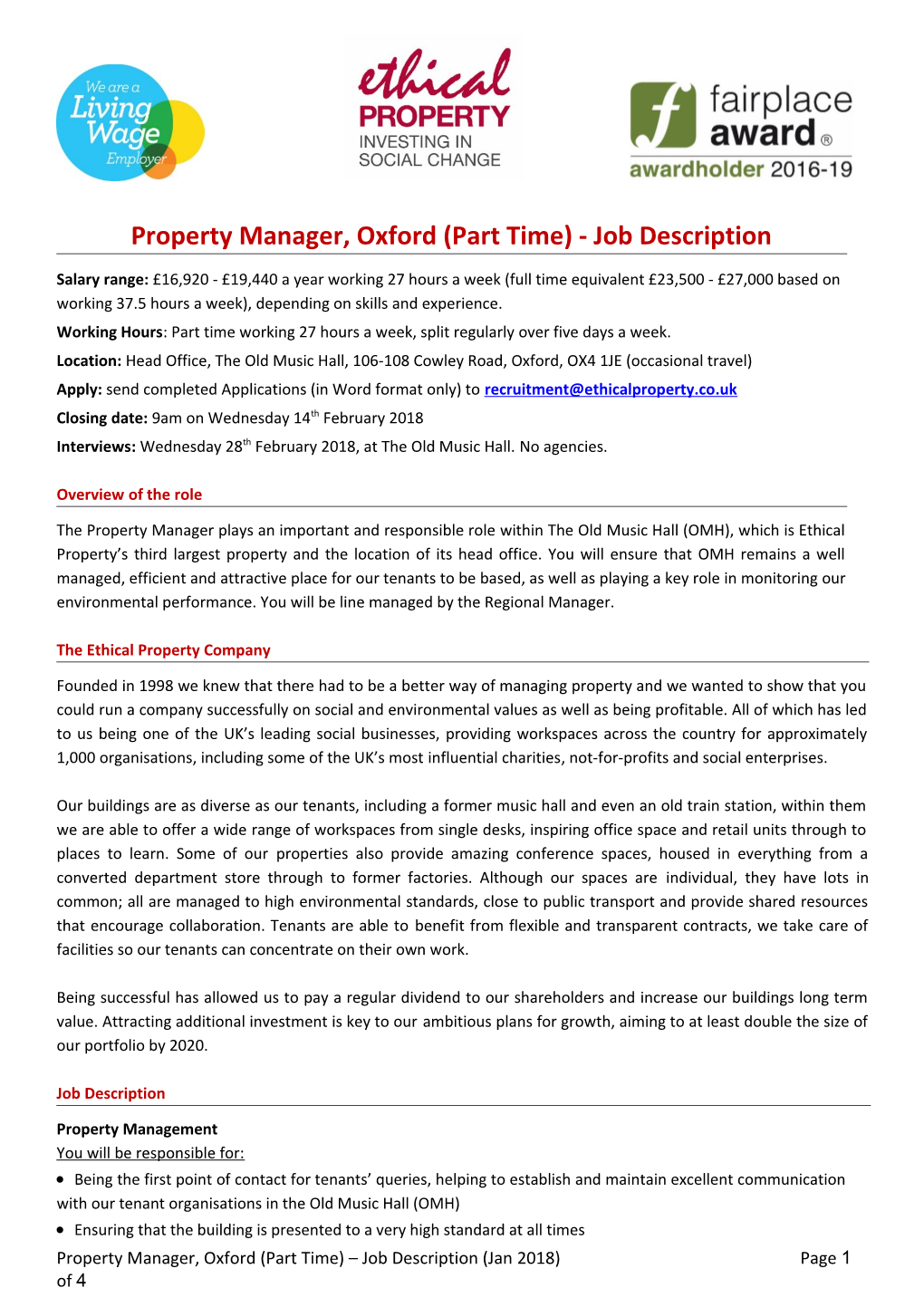 Property Manager, Oxford (Part Time) - Job Description