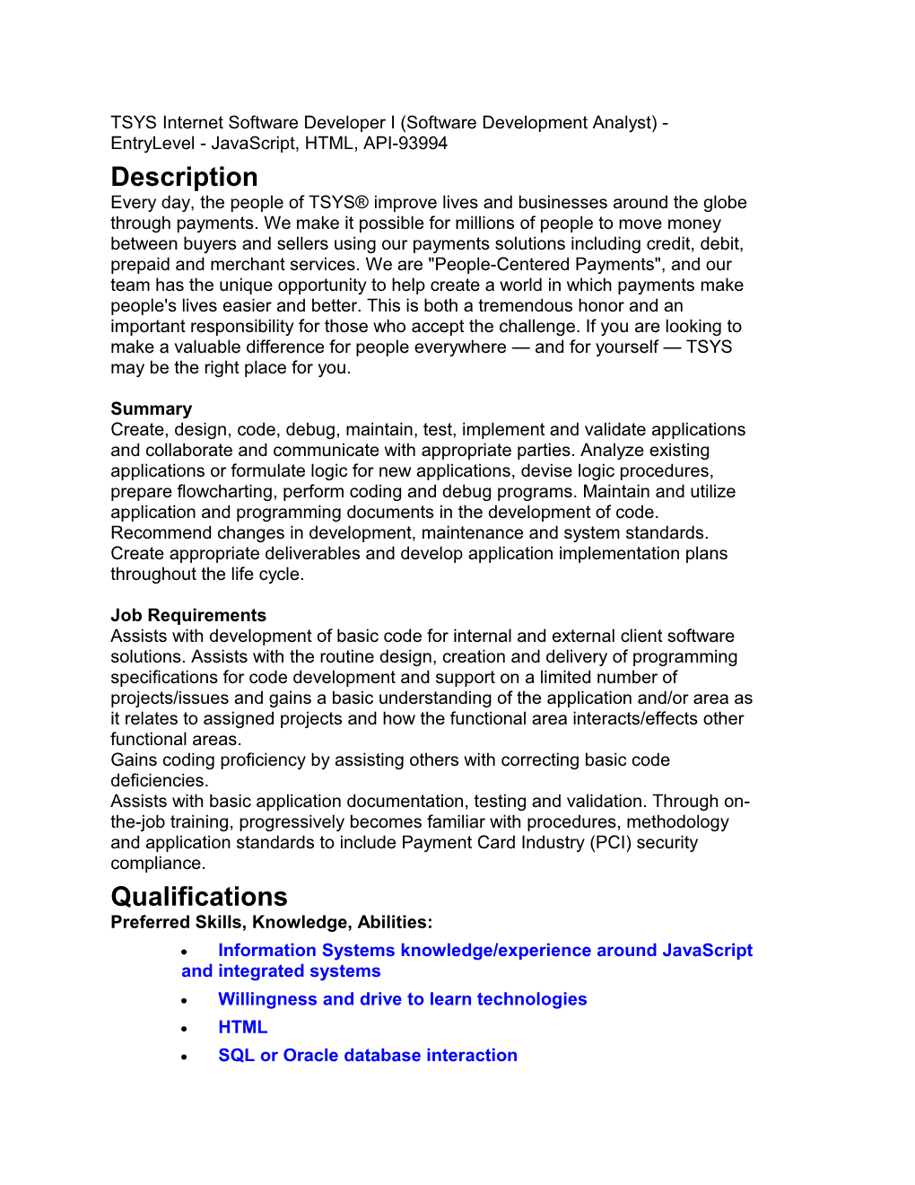 Information Systems Knowledge/Experience Around Javascript and Integrated Systems