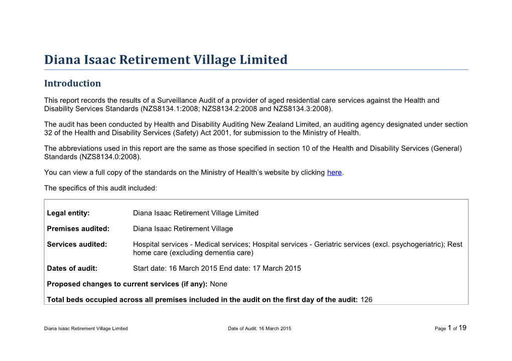 Diana Isaac Retirement Village Limited