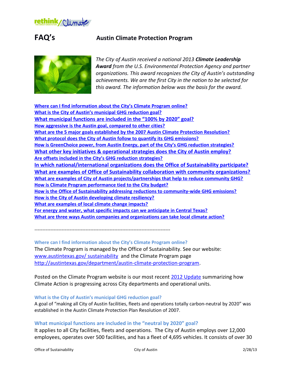 FAQ S Austin Climate Protection Program