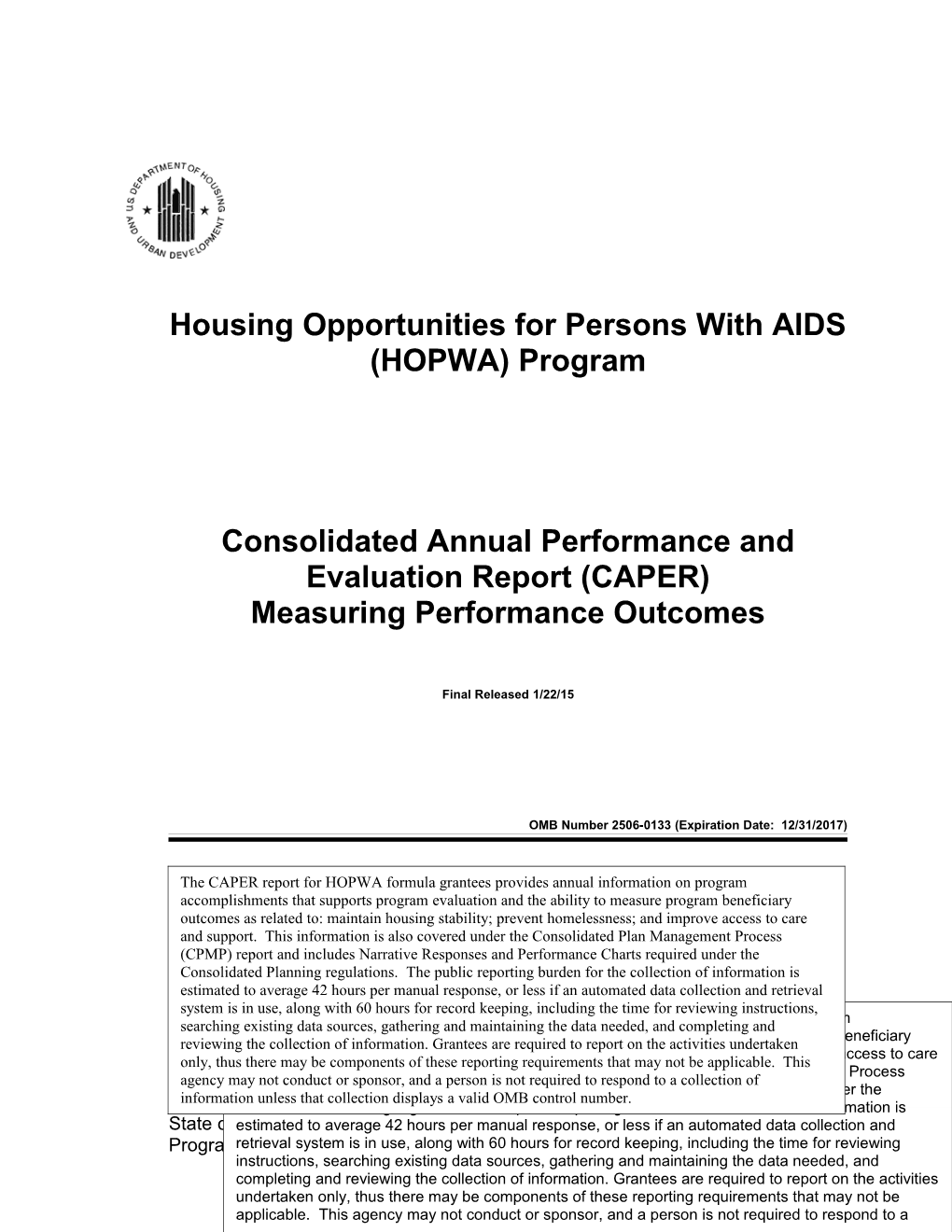 Housing Opportunities for Persons with AIDS (HOPWA) Program