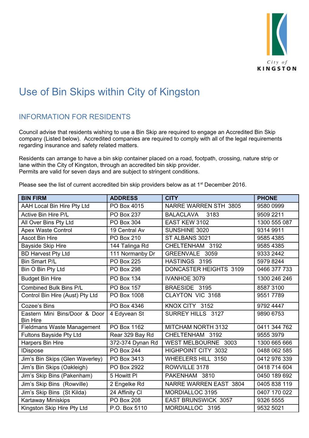 Use of Bin Skips Within City of Kingston