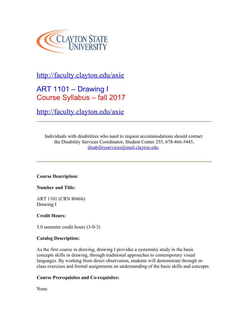 ART1101 Drawing I Course Syllabus Fall2017