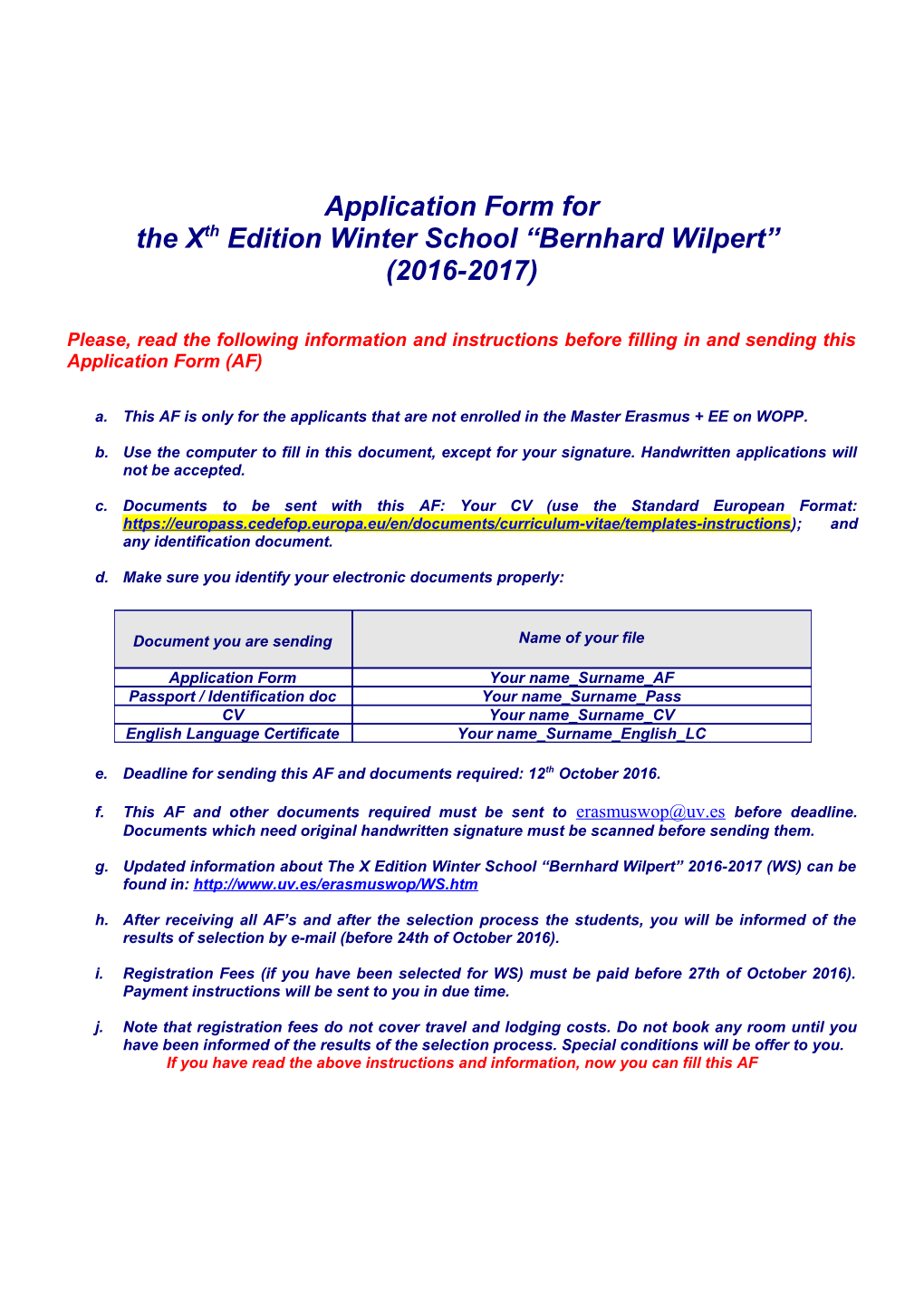 The Xthedition Winter School Bernhard Wilpert