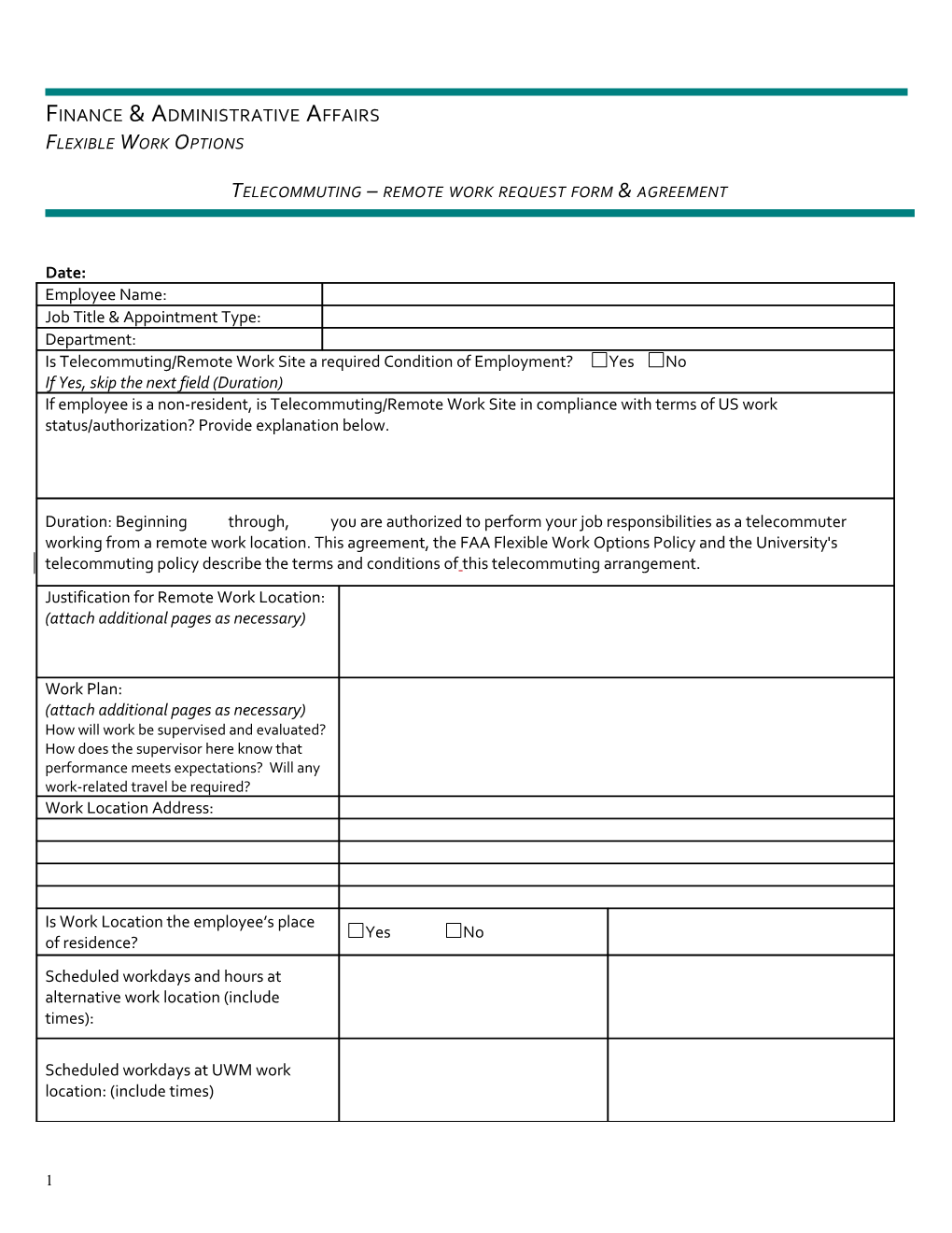 Telecommuting Remote Work Request Form & Agreement