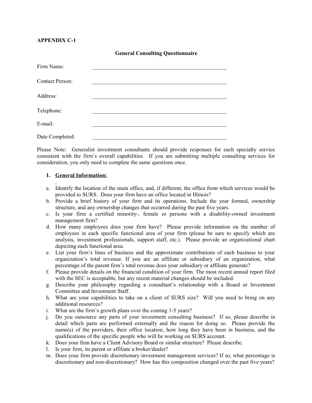 General Consulting Questionnaire