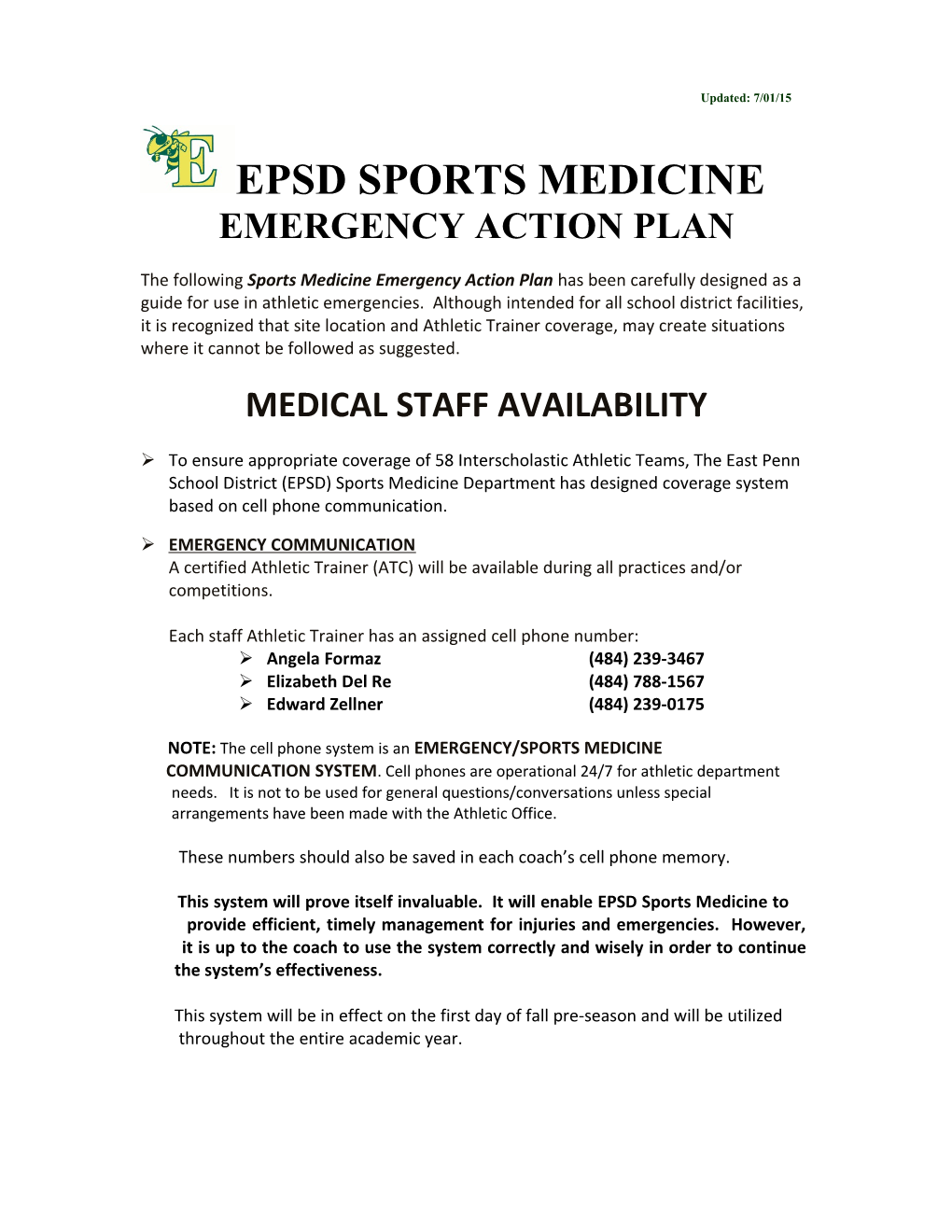 Sports Medicine Emergency Protocols