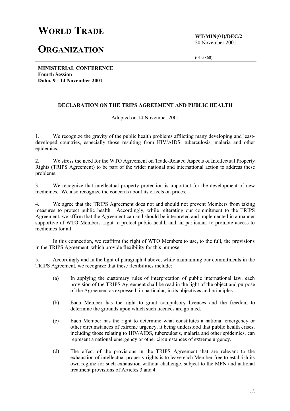 Declaration on the Trips Agreement and Public Health