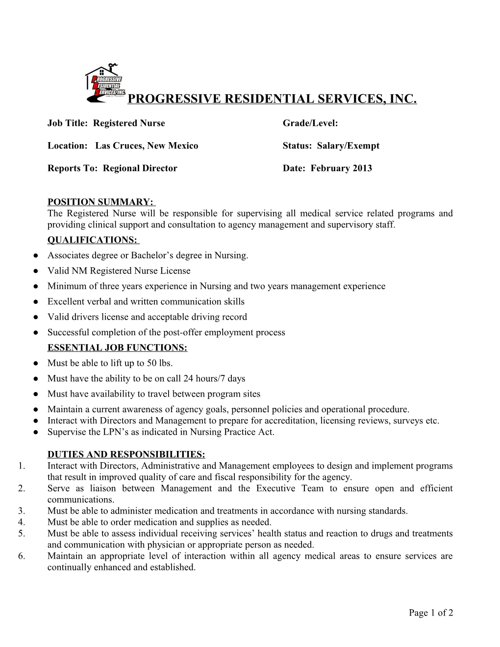 Job Title: Registered Nursegrade/Level