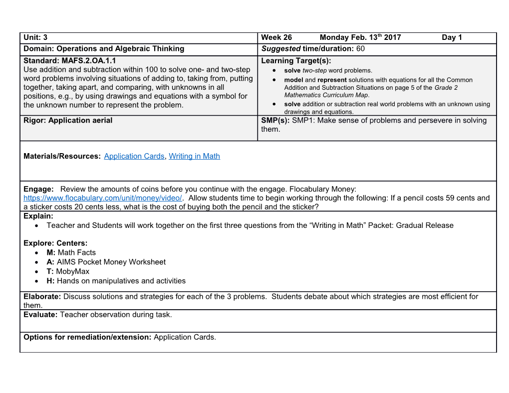 Materials/Resources:Application Cards, Writing in Math