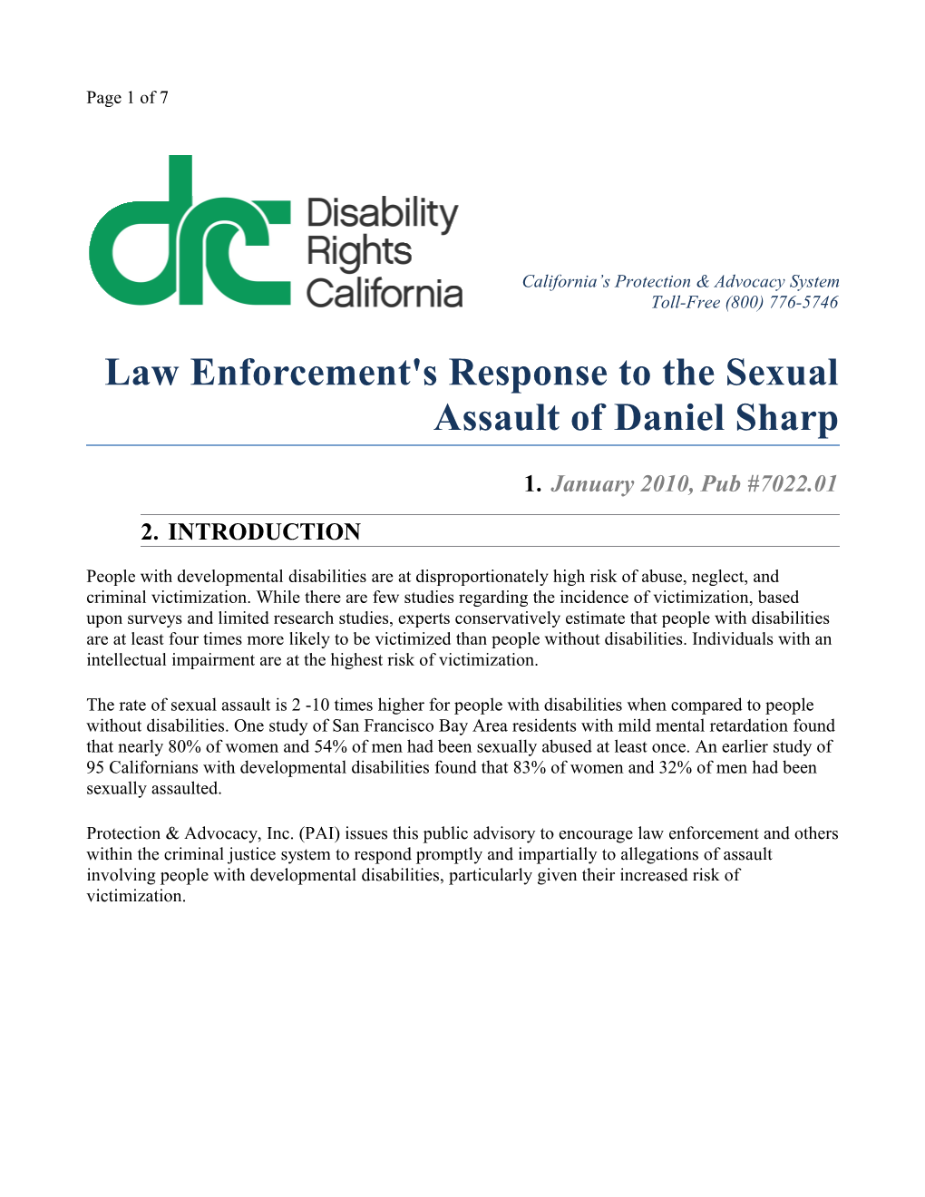 Law Enforcement's Response to the Sexual Assault of Daniel Sharp