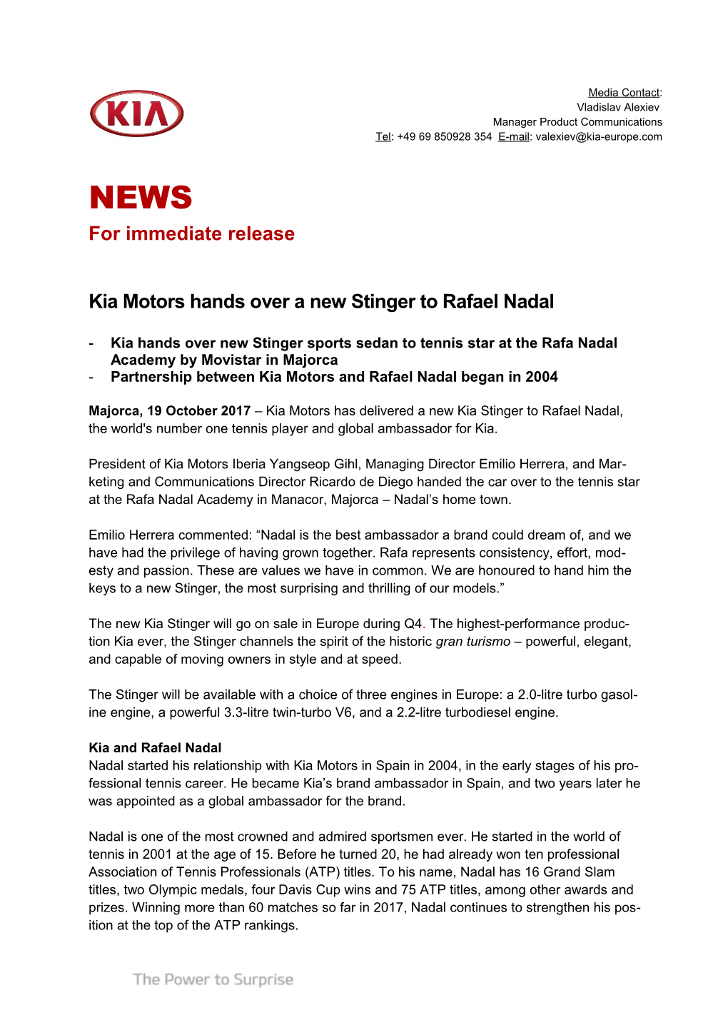 Partnership Between Kia Motors and Rafael Nadal Began in 2004
