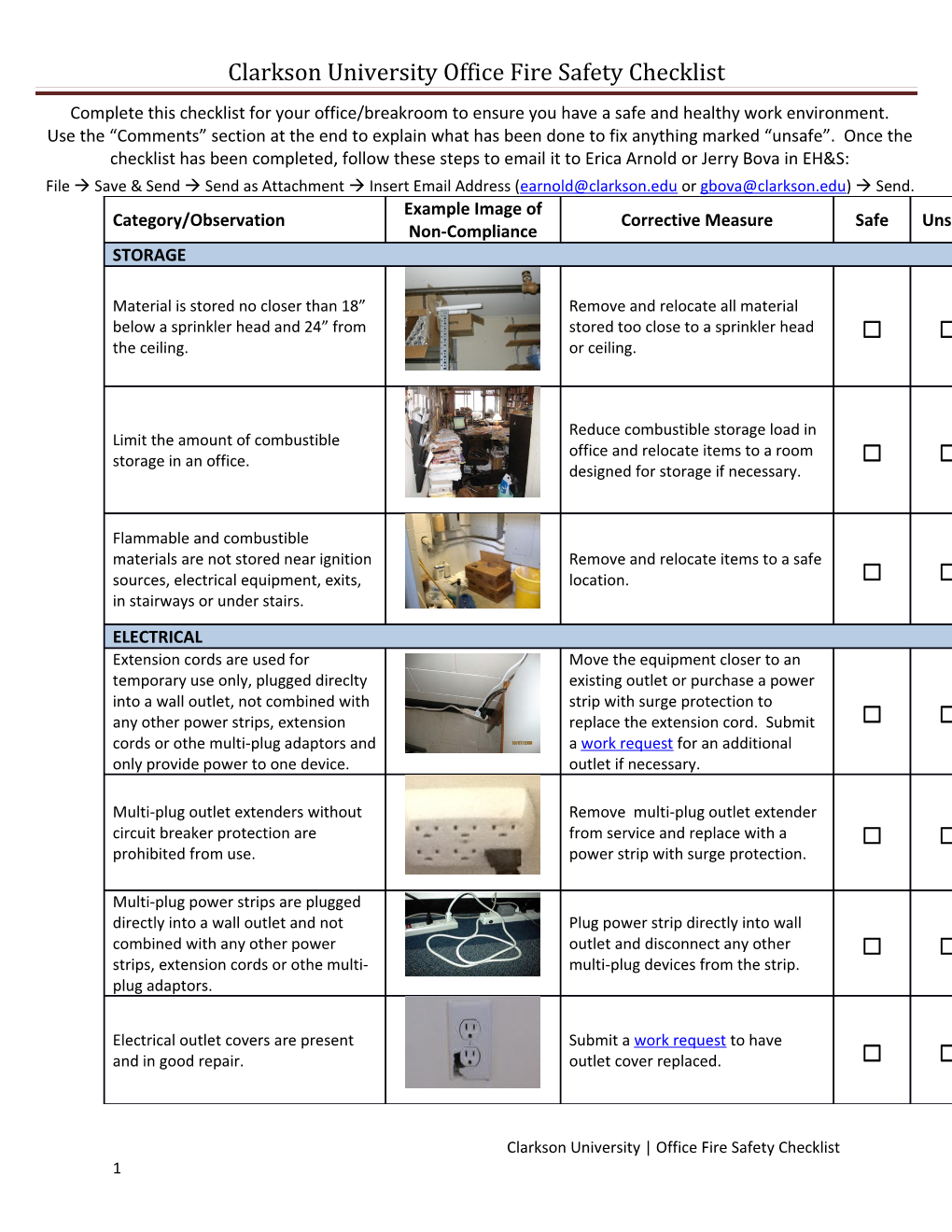 Clarkson University Office Fire Safety Checklist