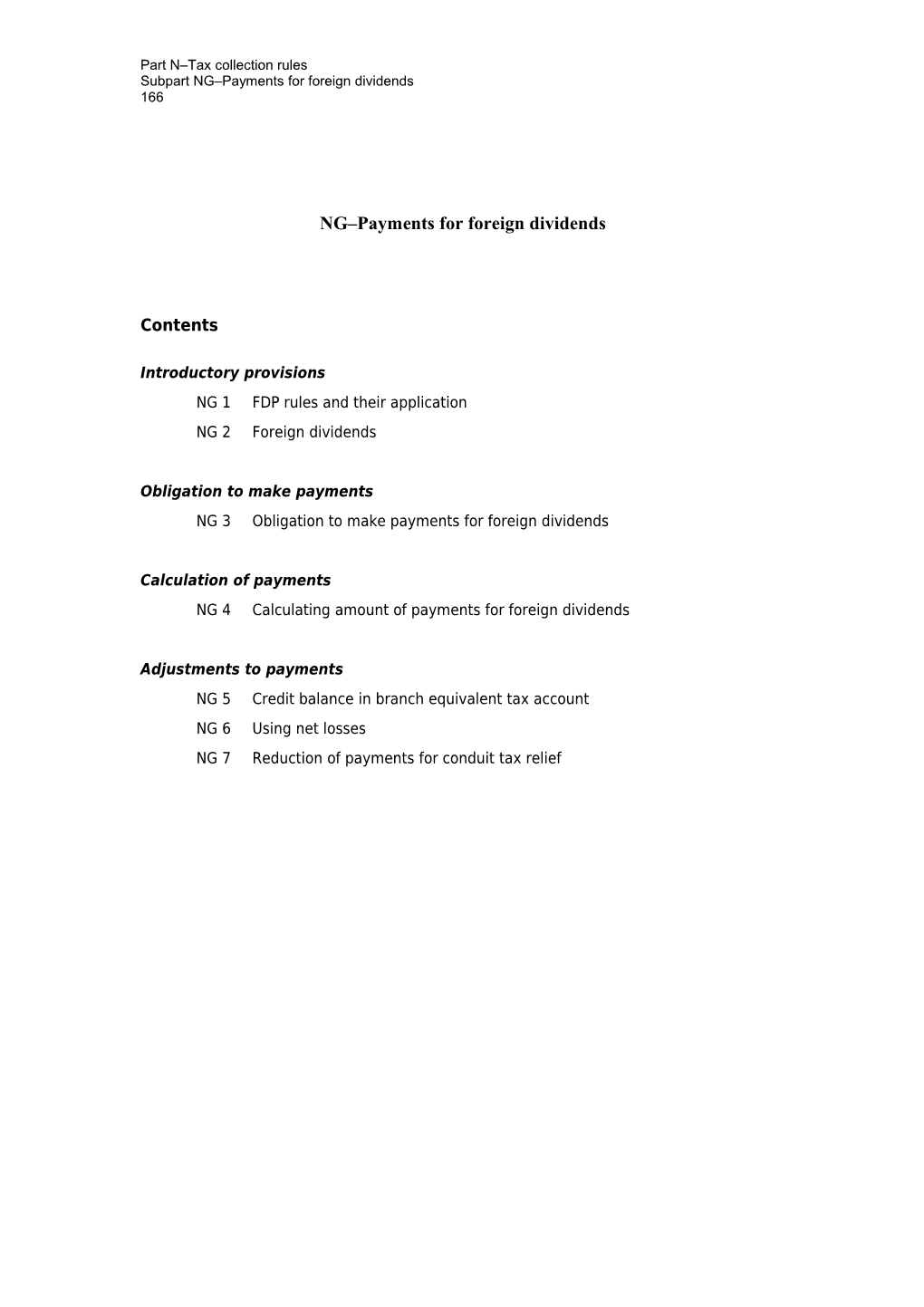 Rewriting the Income Tax Act - Exposure Draft - Subpart NG Legislation