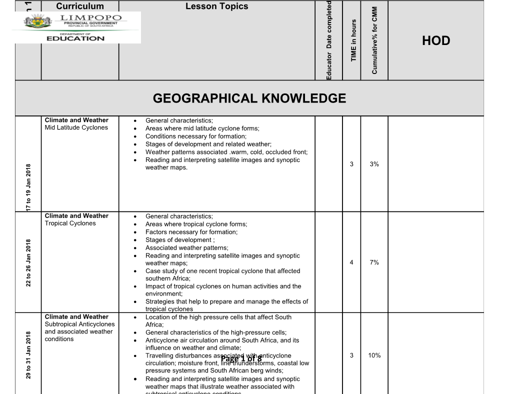 Geography Grade 12 CAPS Annual Teaching Plan 2018